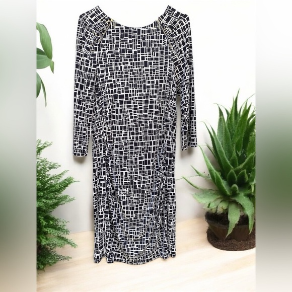 BANANA REPUBLIC Black and White Geometric Print Dress Size XL - Picture 1 of 5